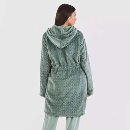 Robe de veludo Devoré liso com capuz.