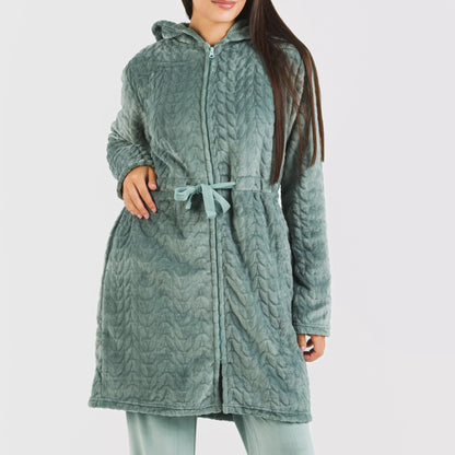 Robe de veludo Devoré liso com capuz.