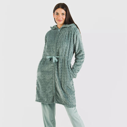 Robe de veludo Devoré liso com capuz.