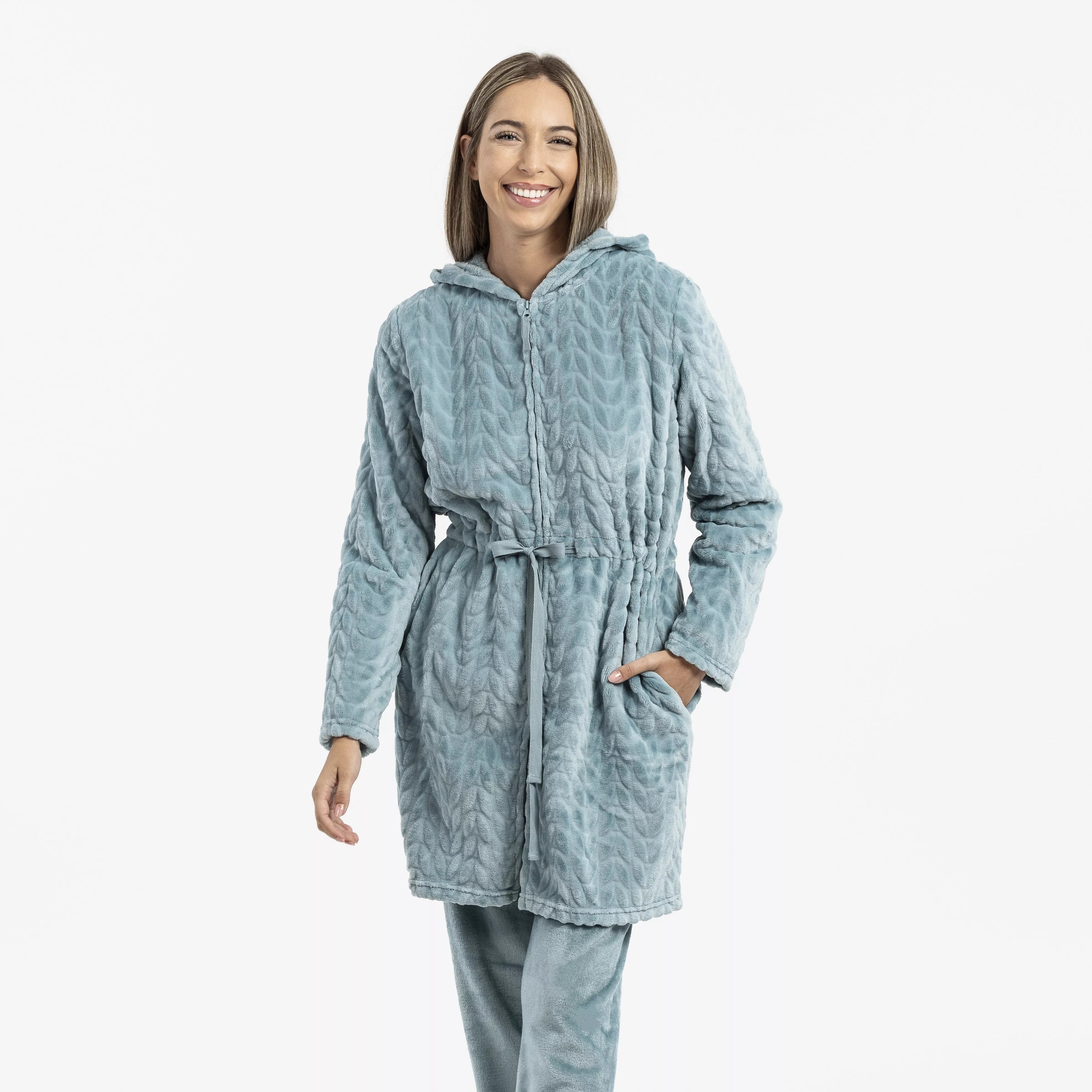 Robe de veludo Devoré liso com capuz.