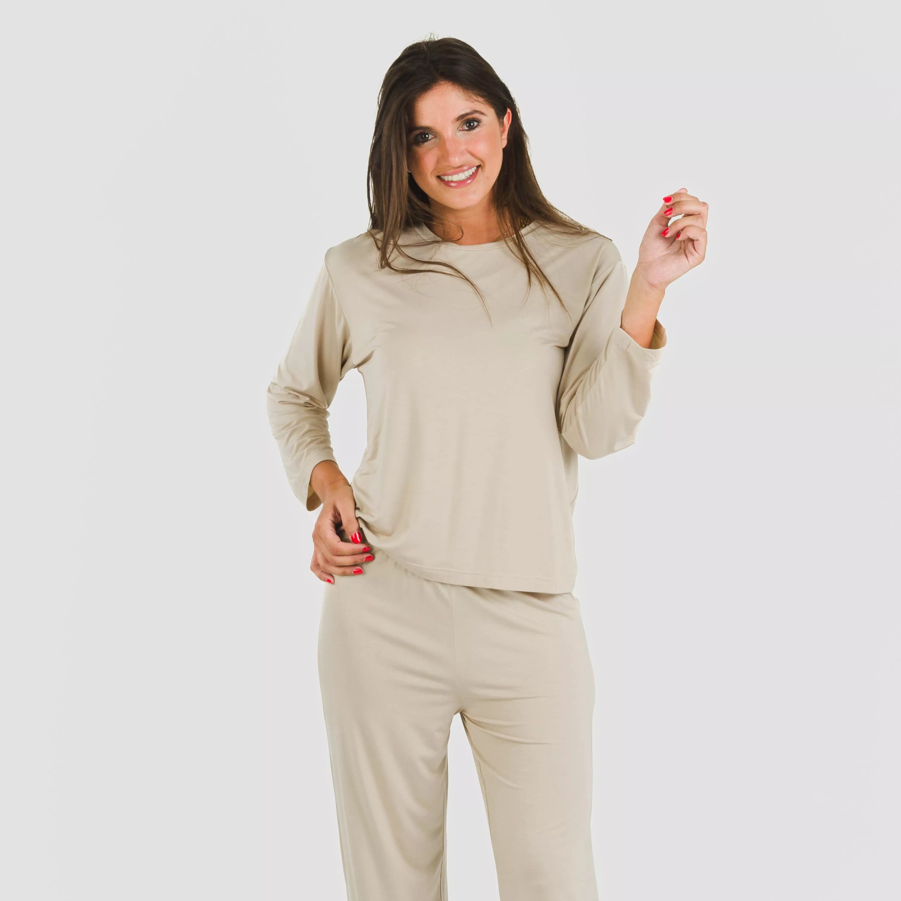 Pijama feminino longo liso de viscose