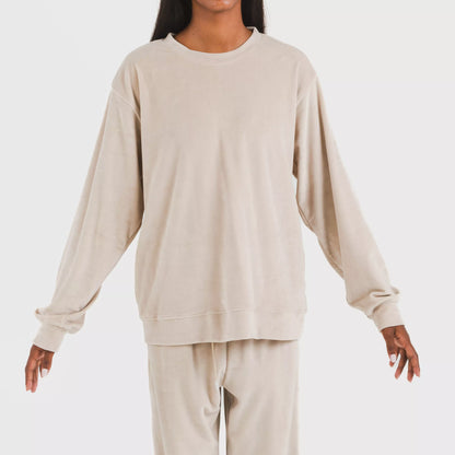 Pijama comprido de veludo liso