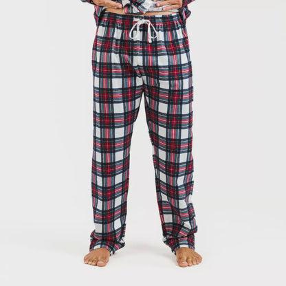 Pijama masculino de flanela com lapela, estampa xadrez Celestia