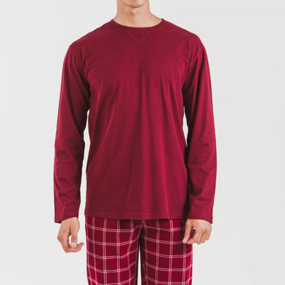 Pijama masculino de flanela, xadrez bordô Nitari