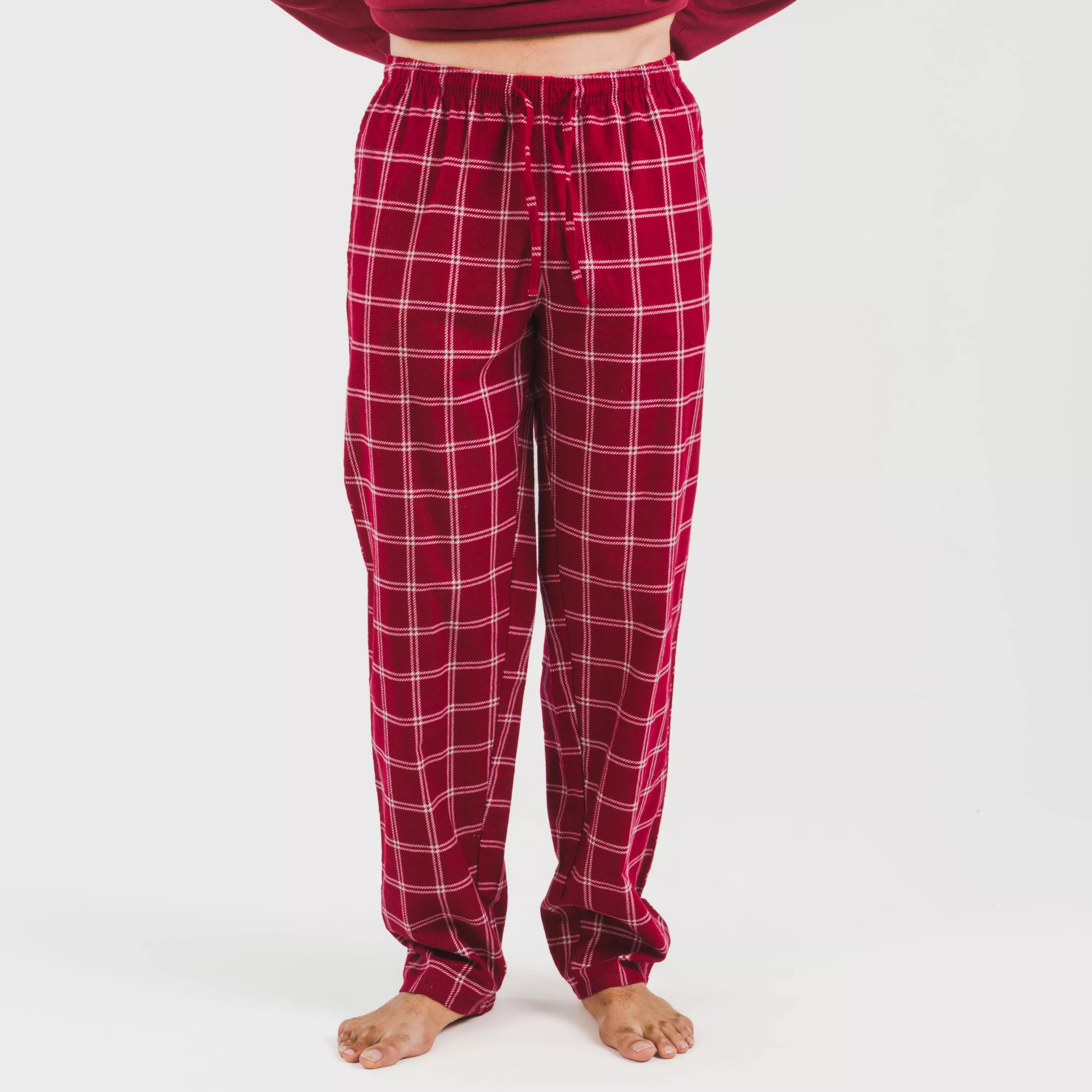Pijama masculino de flanela, xadrez bordô Nitari