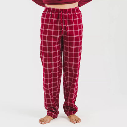 Pijama masculino de flanela, xadrez bordô Nitari