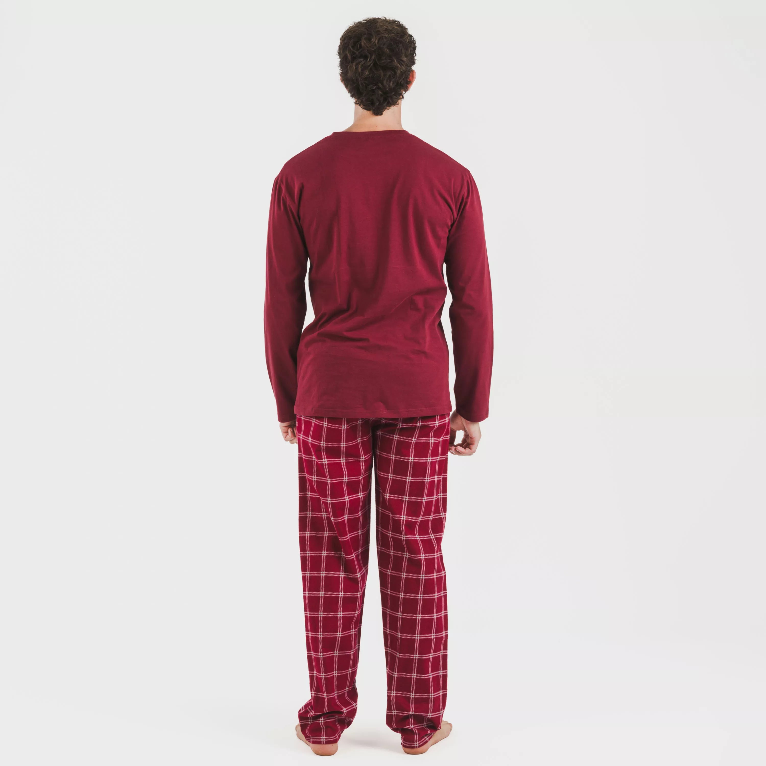 Pijama masculino de flanela, xadrez bordô Nitari