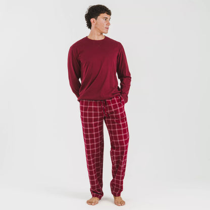Pijama masculino de flanela, xadrez bordô Nitari