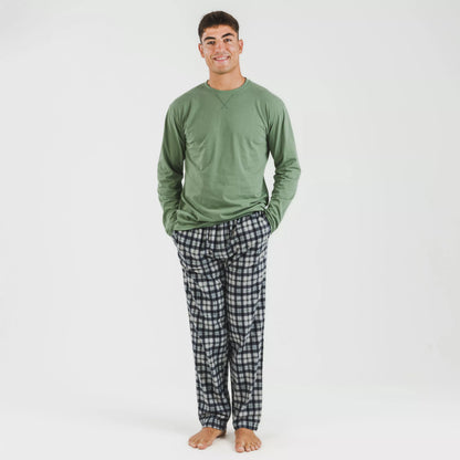 Pijama masculino de flanela, estampa de caça verde Javier