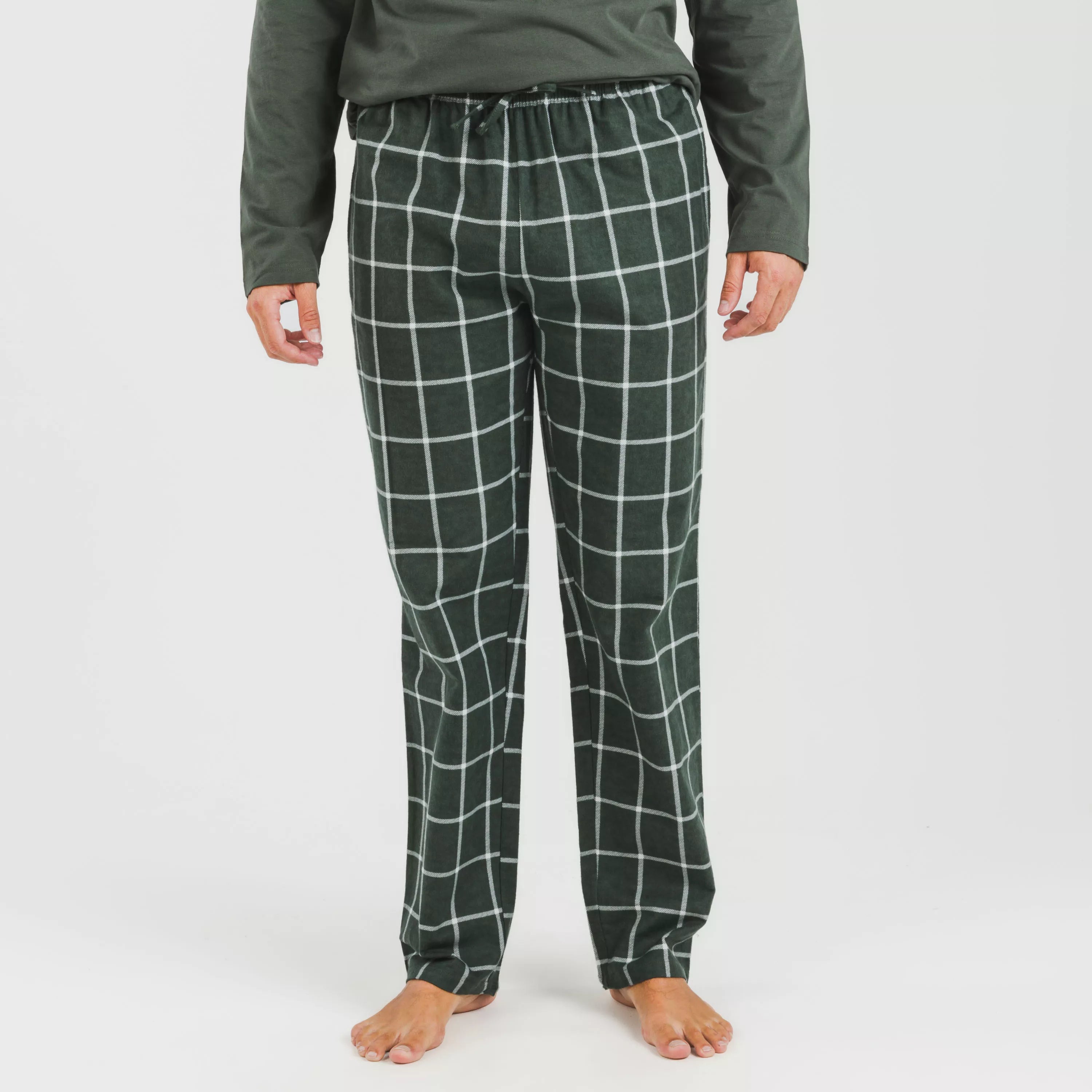 Pijama masculino de flanela, estampa de caça verde andina