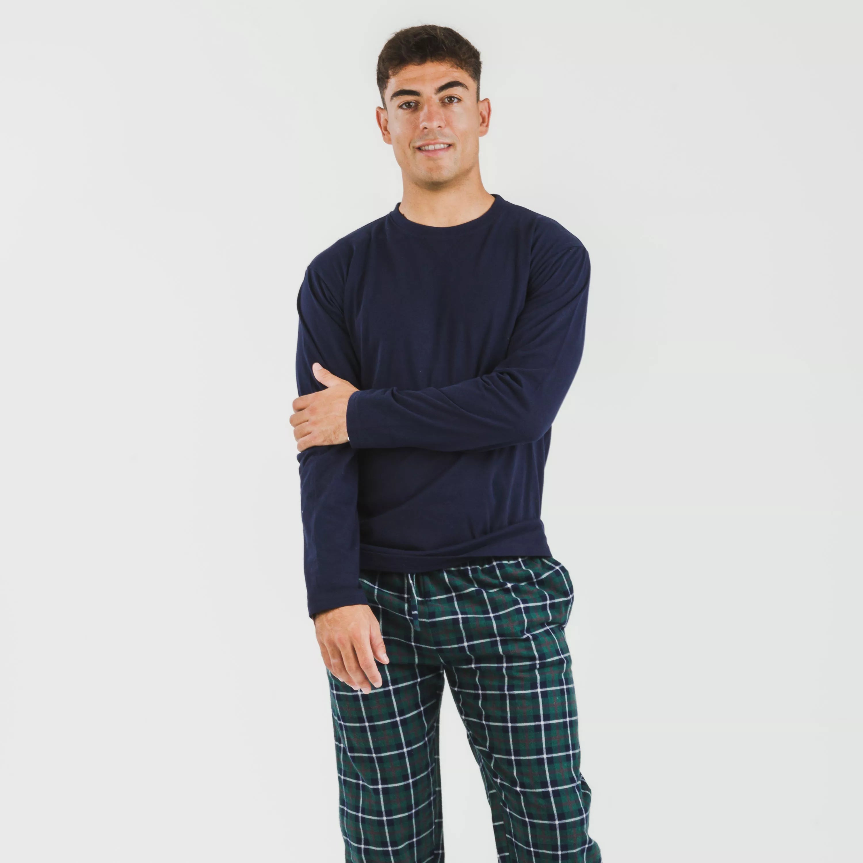 Pijama masculino de flanela, xadrez Ruz, azul marinho