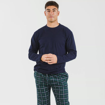 Pijama masculino de flanela, xadrez Ruz, azul marinho