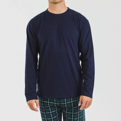 Pijama masculino de flanela, xadrez Ruz, azul marinho