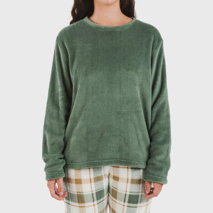 Pijama coral, estampa xadrez verde Noric