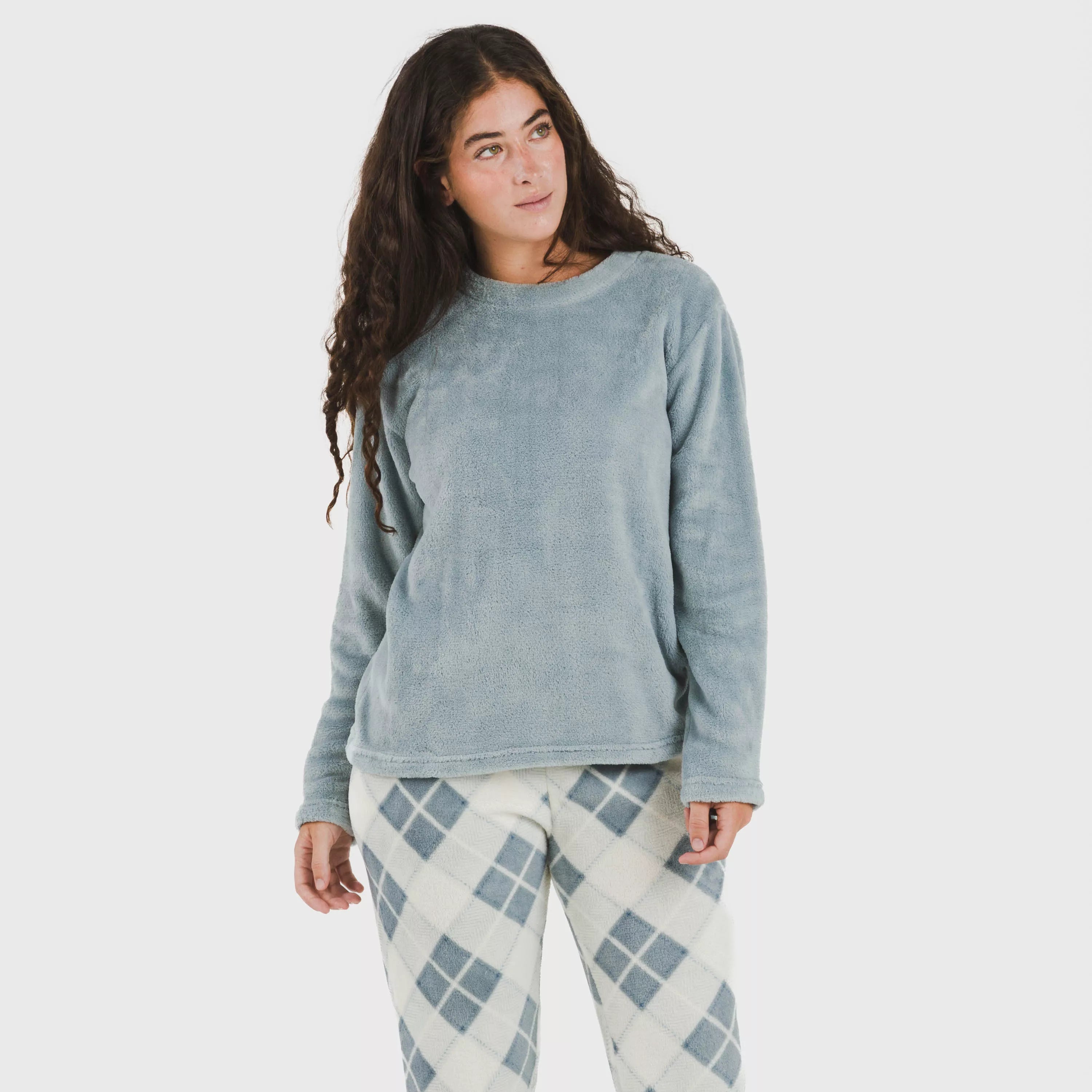 Pijama coral com estampa xadrez índigo Guima