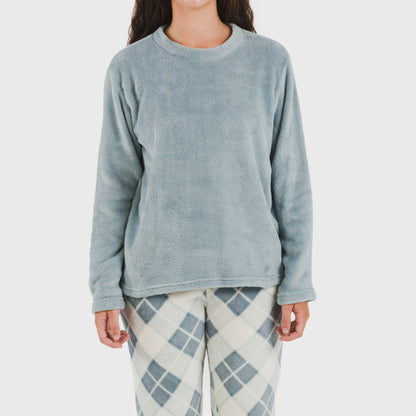 Pijama coral com estampa xadrez índigo Guima