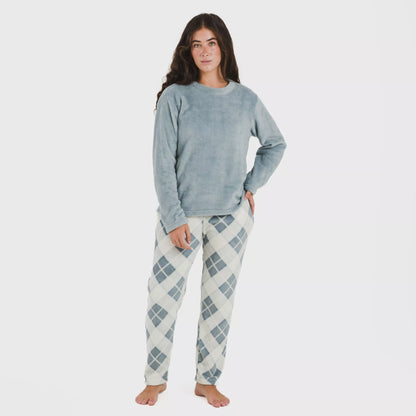 Pijama coral com estampa xadrez índigo Guima
