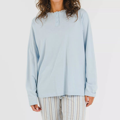 Pijama de algodão listrado azul claro