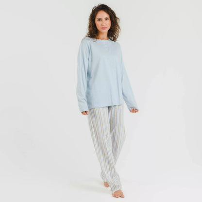 Pijama de algodão listrado azul claro