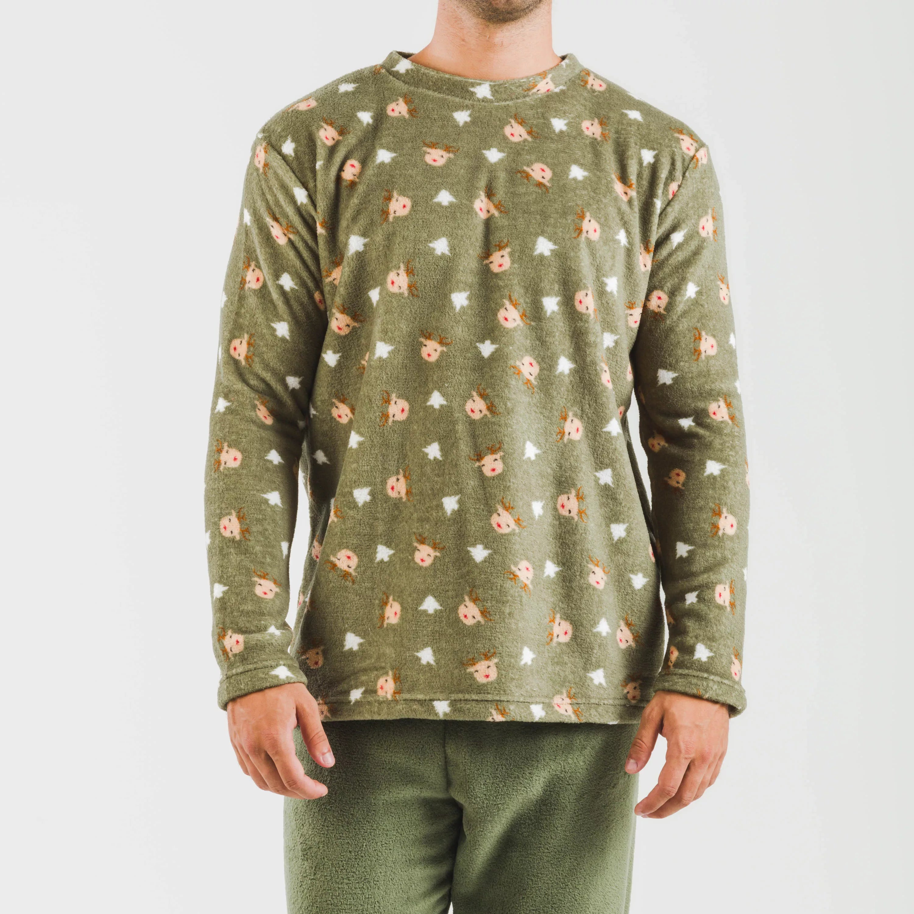 Pijama masculino Tatini em fleece coral, estilo caça verde