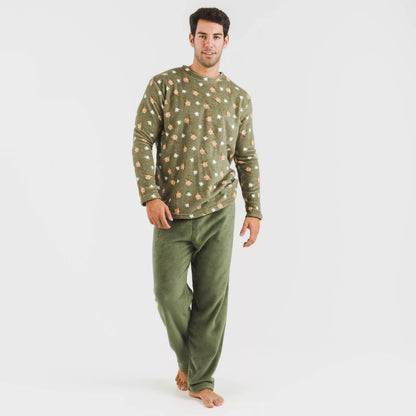 Pijama masculino Tatini em fleece coral, estilo caça verde