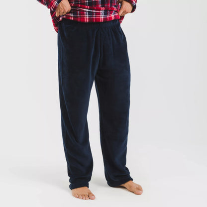 Pijama masculino de lã coral, azul marinho com estampa xadrez Cocoro.