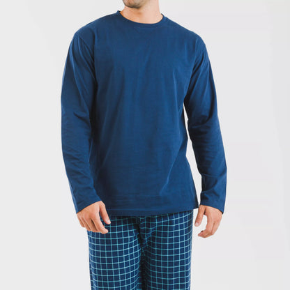 Pijama de flanela masculino, xadrez azul Edesia