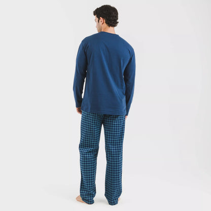 Pijama de flanela masculino, xadrez azul Edesia