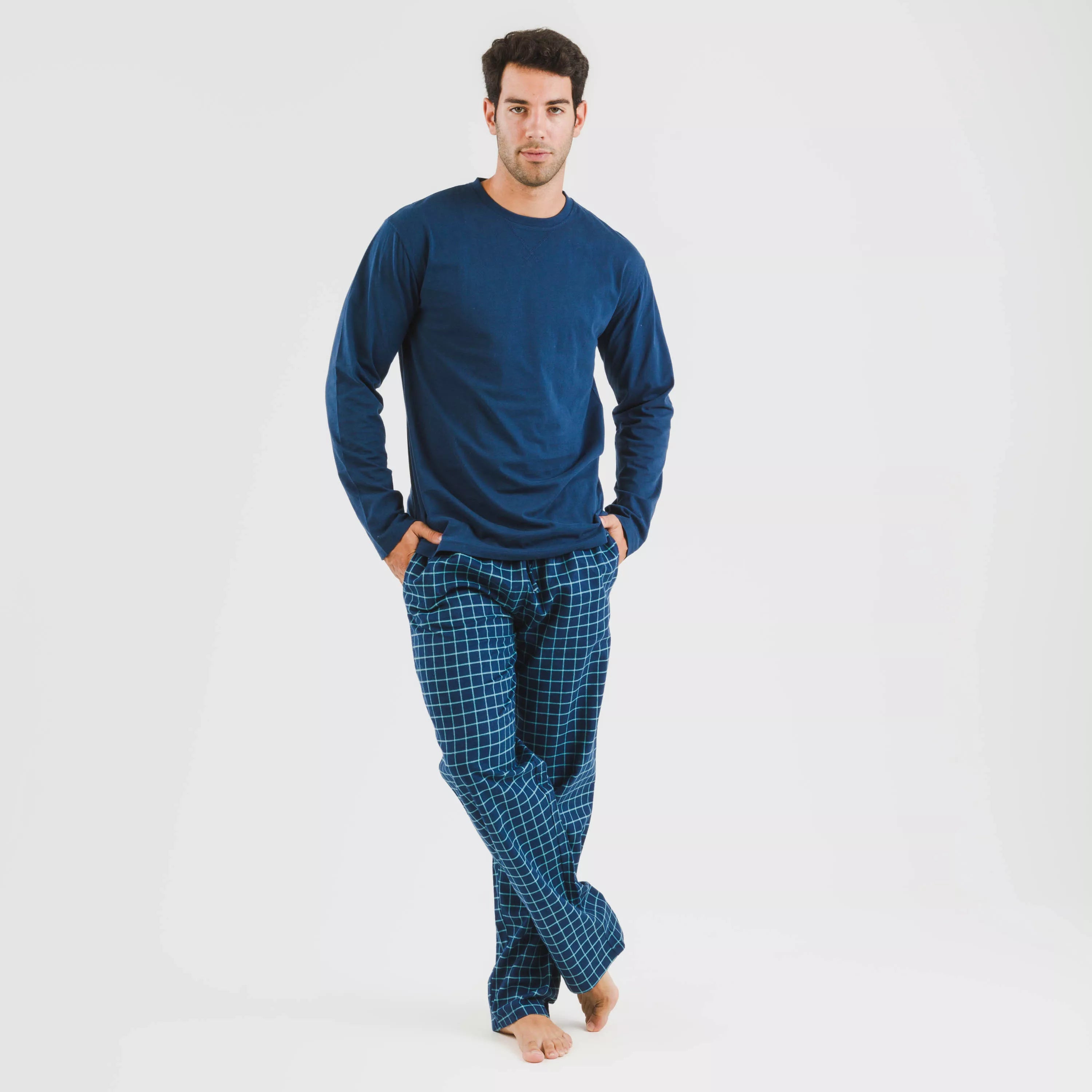 Pijama de flanela masculino, xadrez azul Edesia