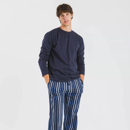 Pijama masculino de flanela, listrado Vinicius, azul