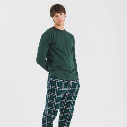 Pijama hombre franela Cuadro Guelo verde