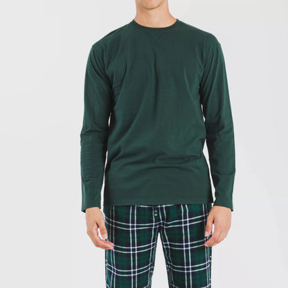 Pijama hombre franela Cuadro Guelo verde