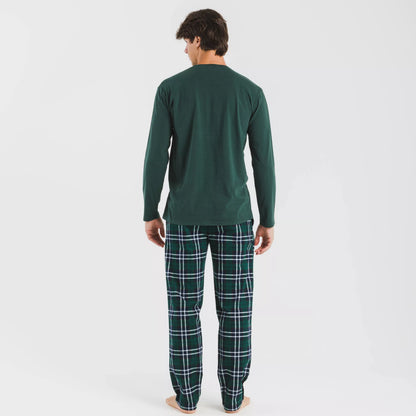 Pijama hombre franela Cuadro Guelo verde