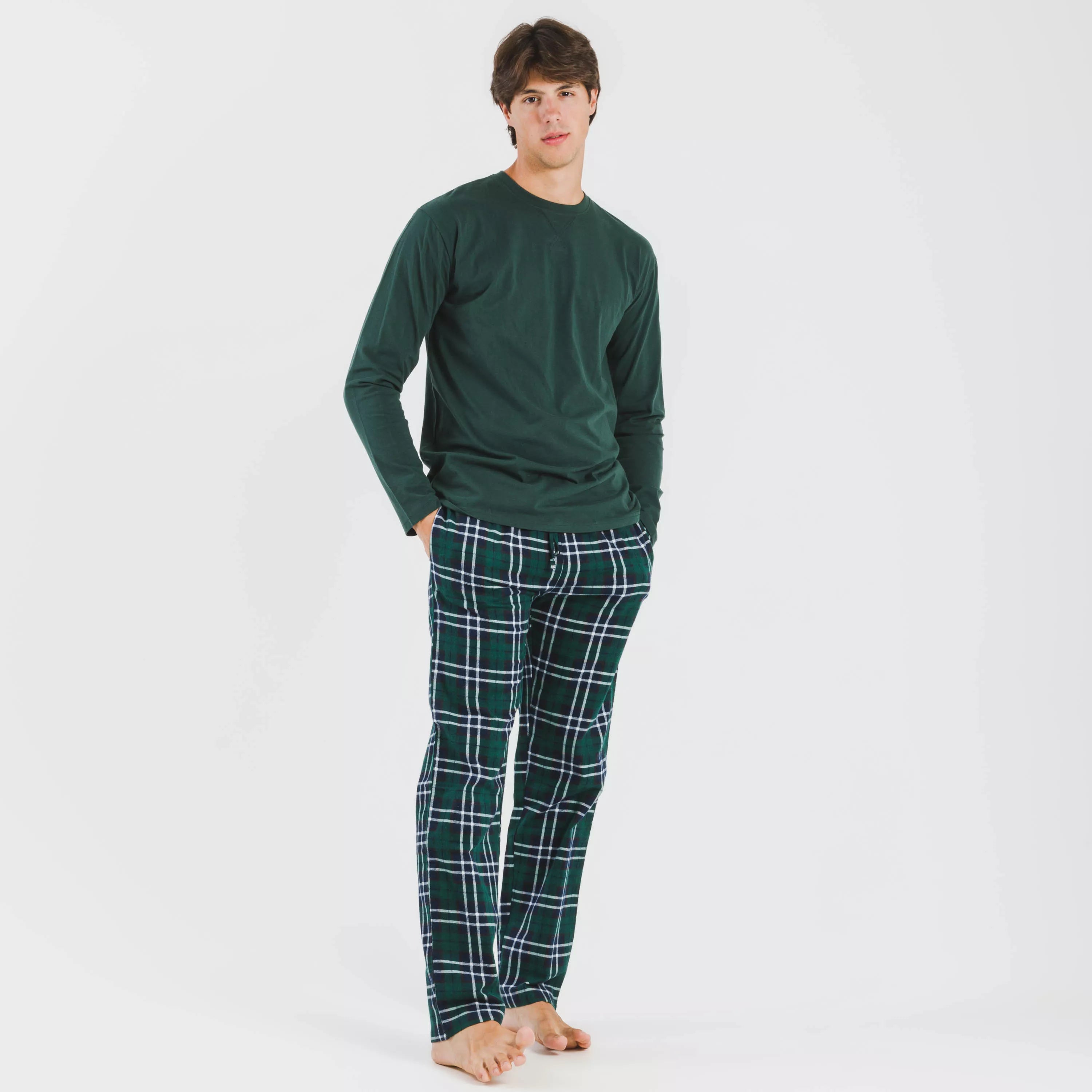 Pijama hombre franela Cuadro Guelo verde