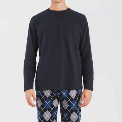 Pijama de flanela masculino Roldan, azul marinho