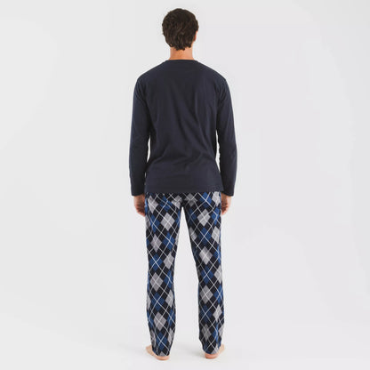 Pijama de flanela masculino Roldan, azul marinho