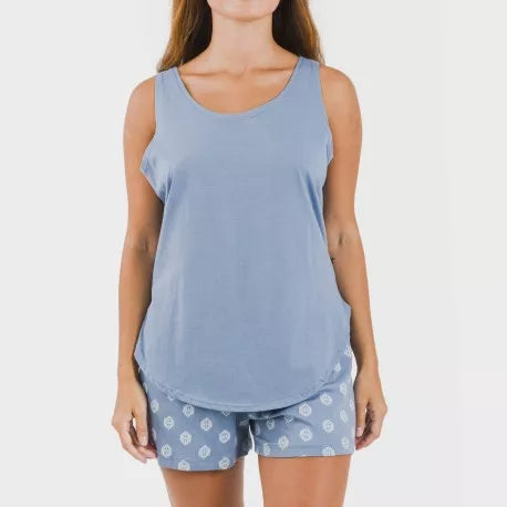 Pijama curto de algodão Garbo azul índigo