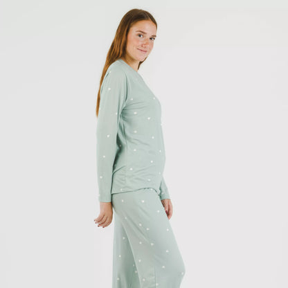 Pijama feminino longo e macio, verde estilo Tiffany