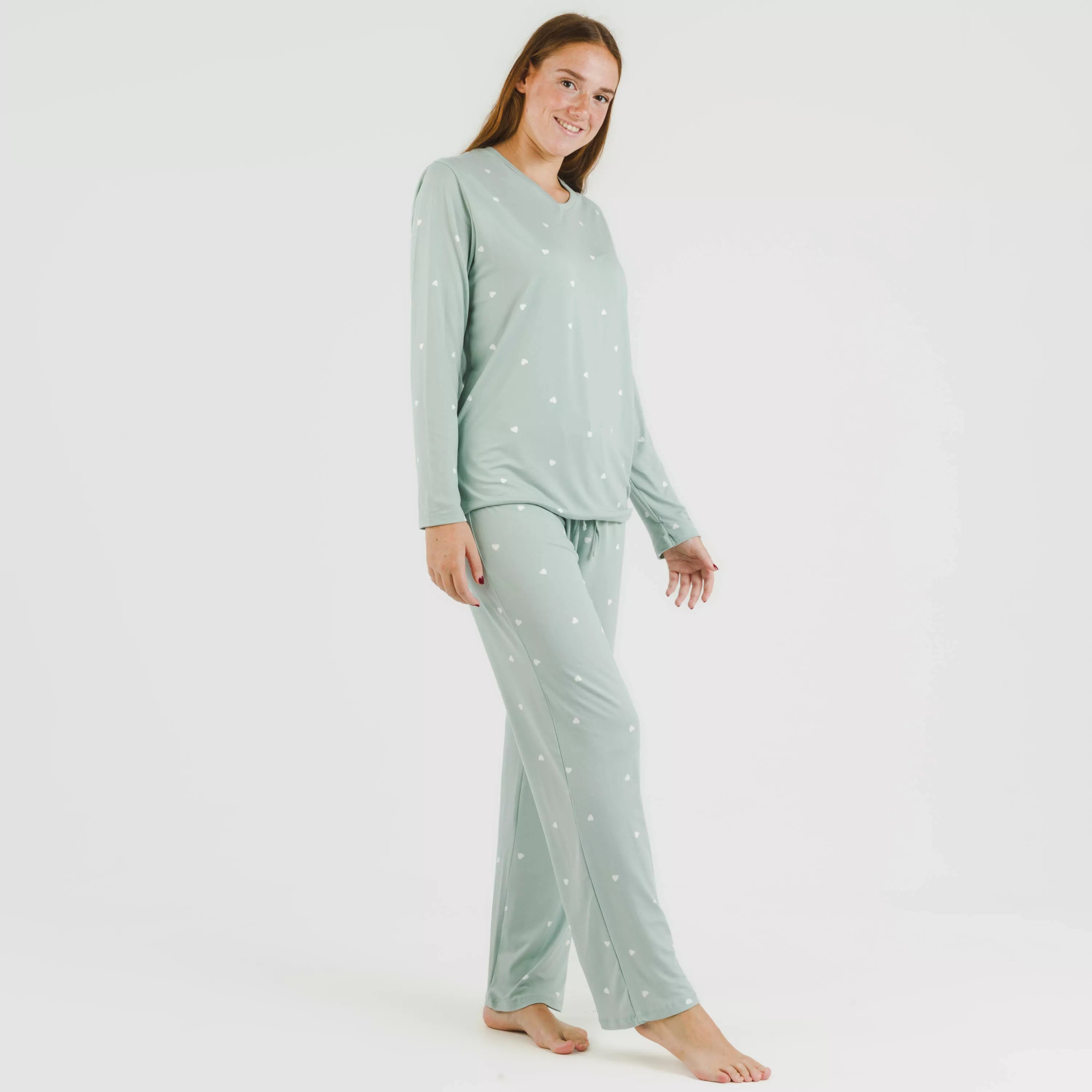 Pijama feminino longo e macio, verde estilo Tiffany