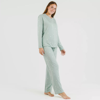 Pijama feminino longo e macio, verde estilo Tiffany