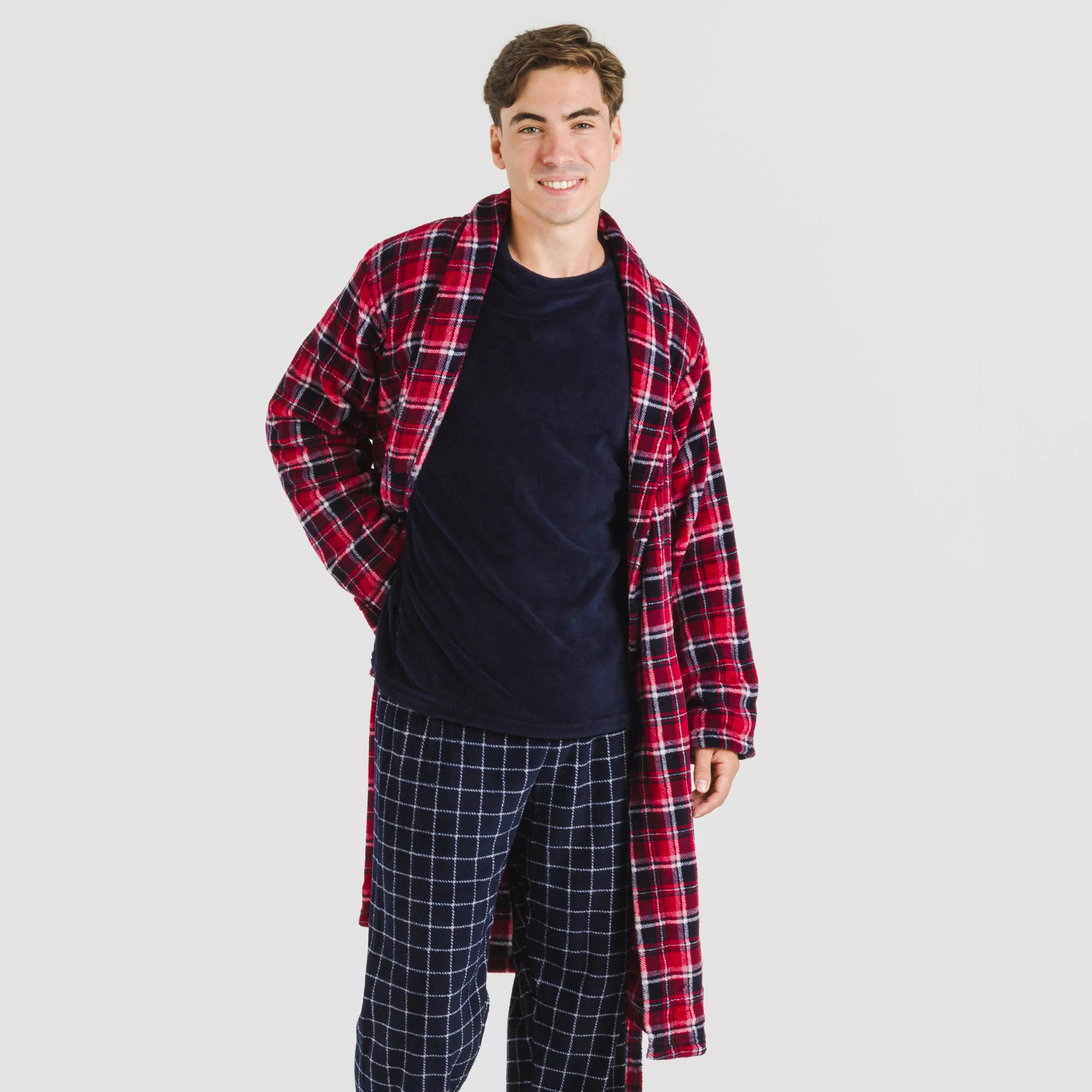 Roupão masculino coral Cocoro xadrez azul marinho