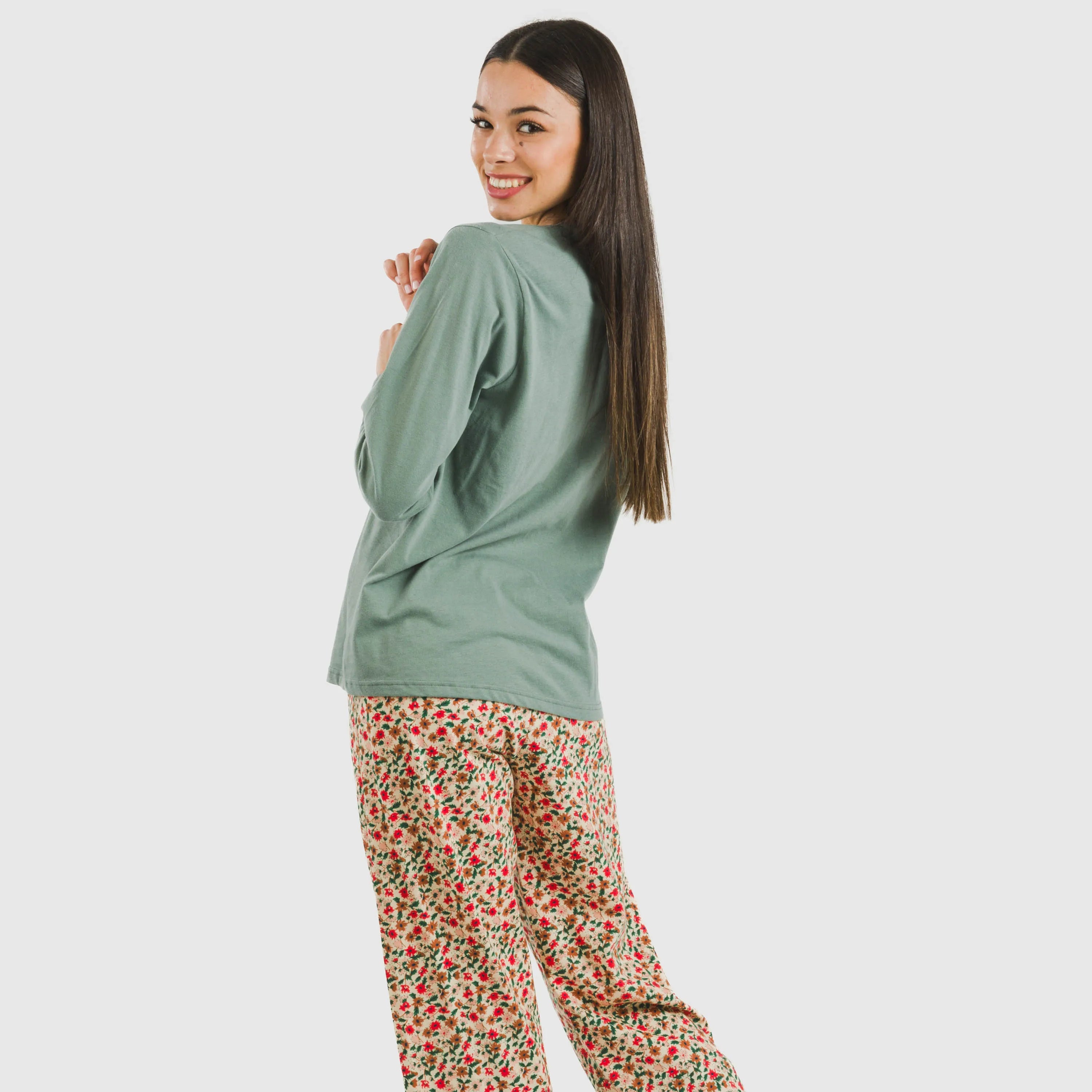 Pijama comprido de algodão verde Musa