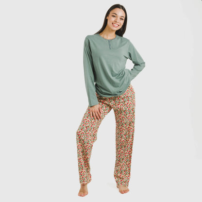 Pijama comprido de algodão verde Musa