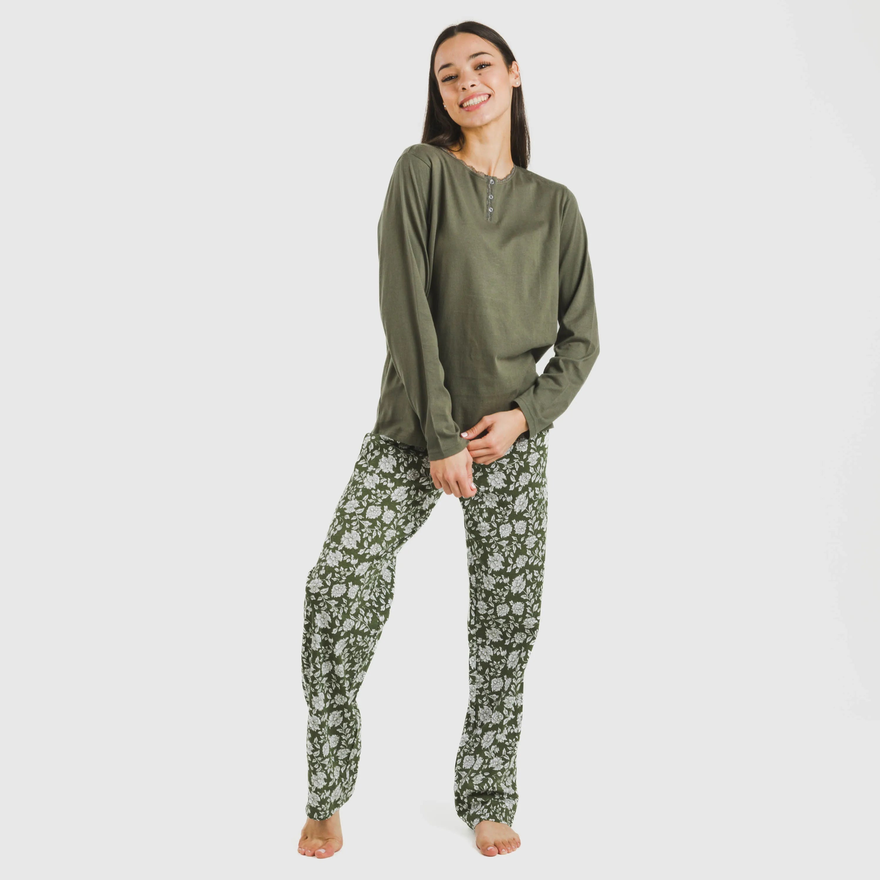 pijama comprido de algodão verde moçárabe