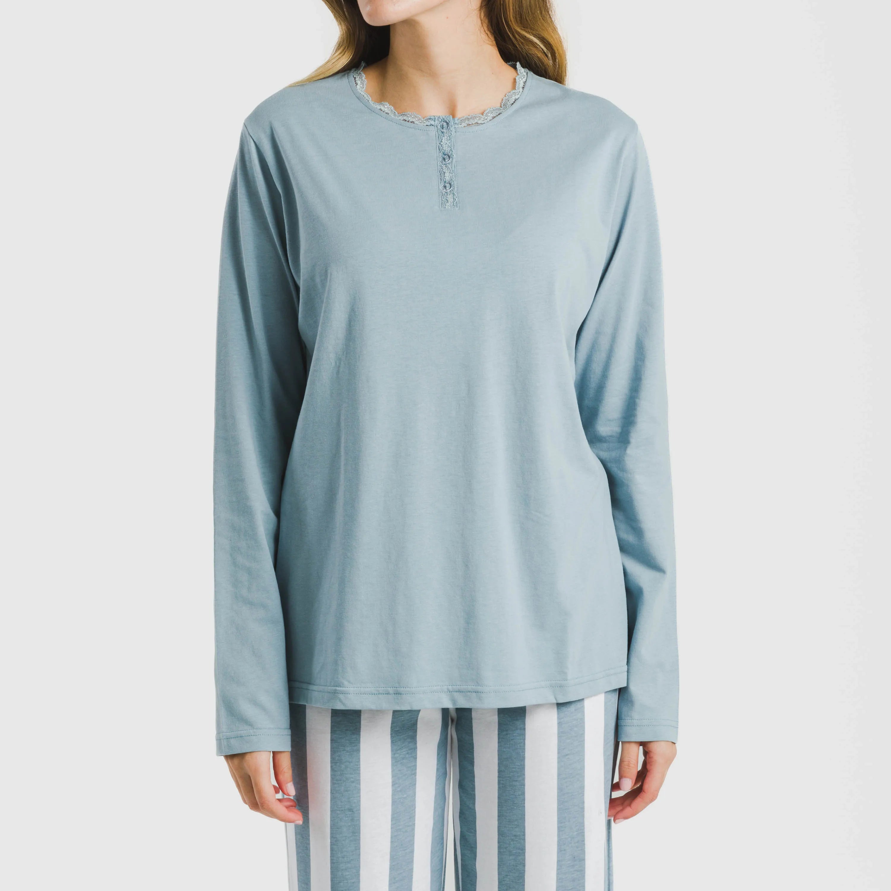 Pijama comprido de algodão, listrado estilo Elvis, índigo