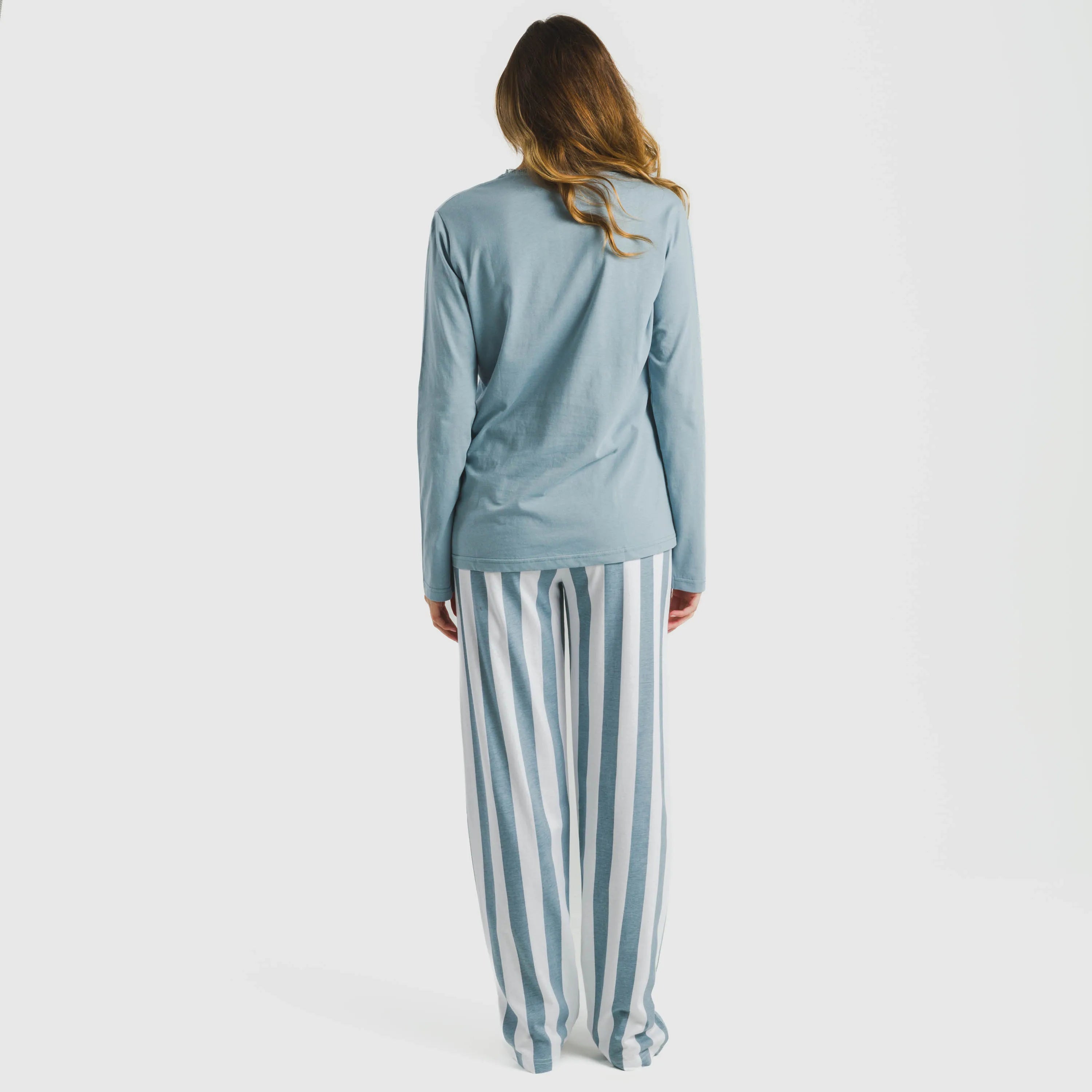 Pijama comprido de algodão, listrado estilo Elvis, índigo