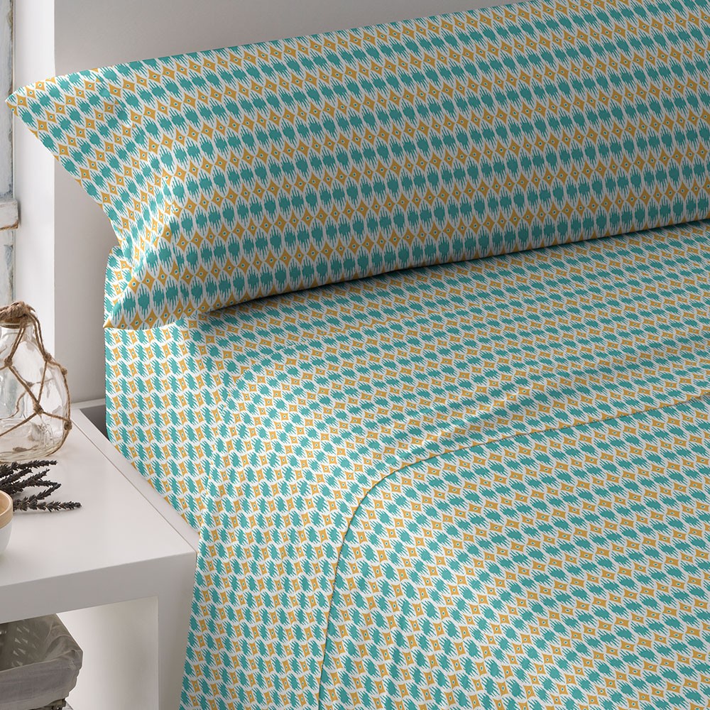 Conjunto de lençóis de algodão Denalia azul-turquesa