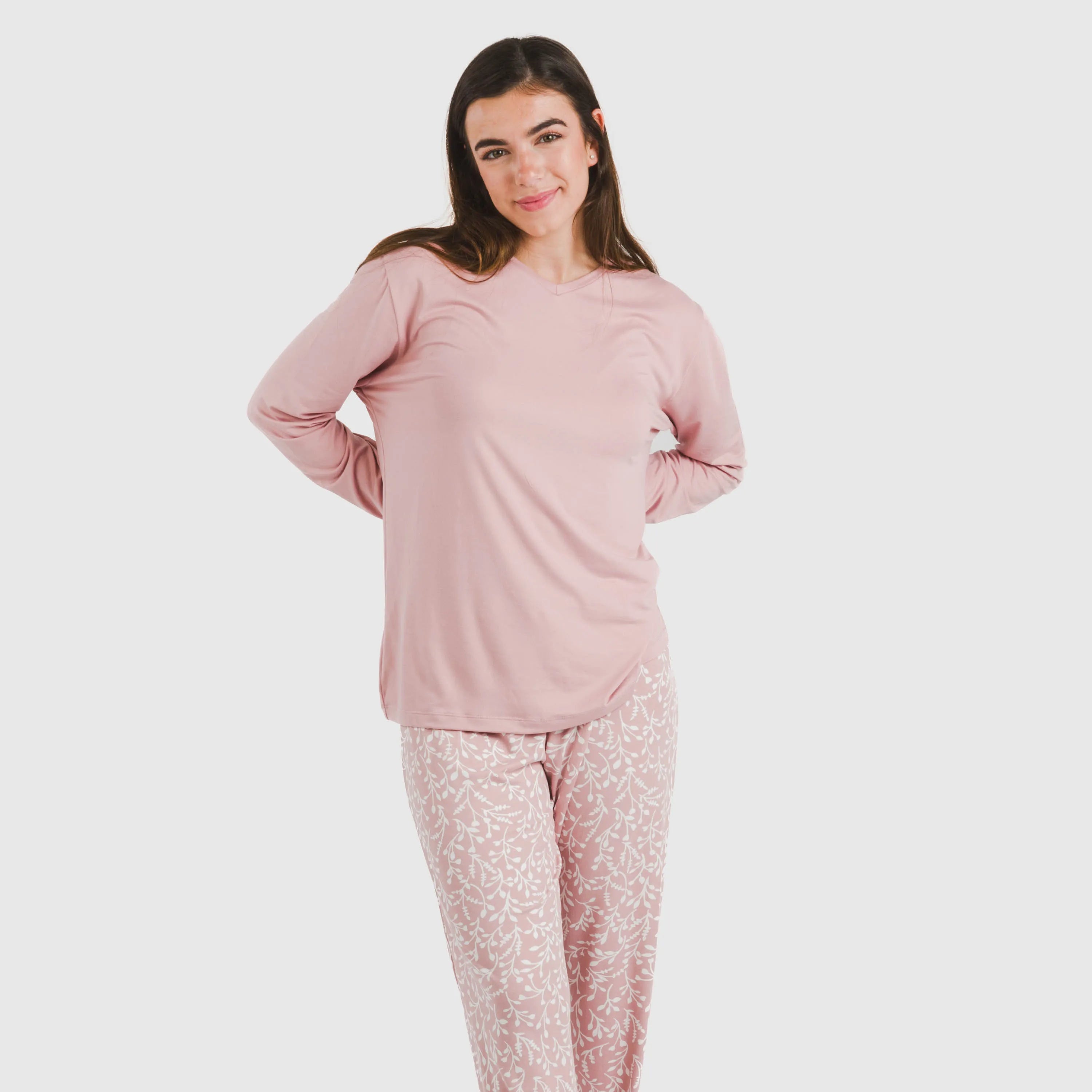 Pijama longo rosa claro feminino Lauri