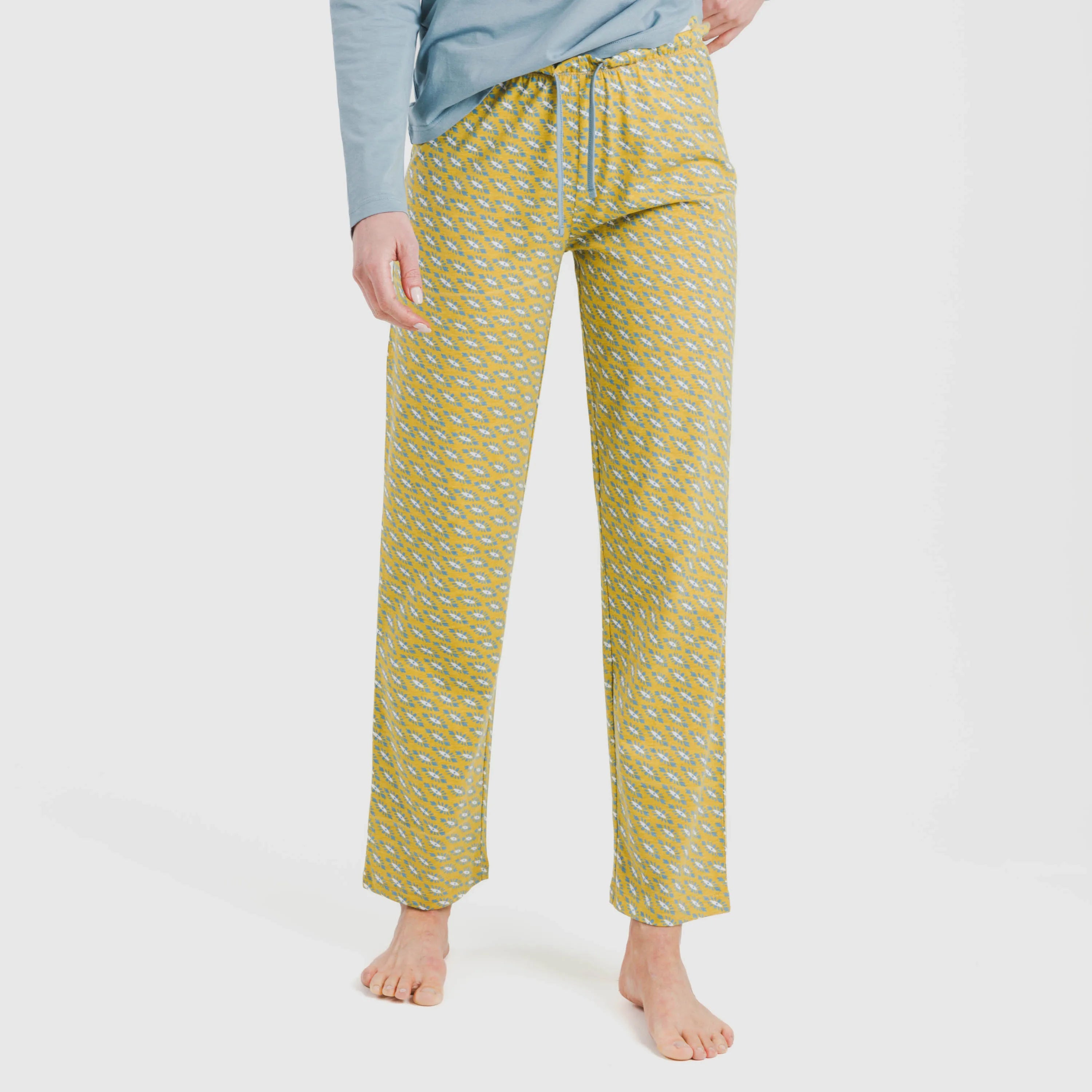 Pijama longo Sisena de algodão, água-marinha