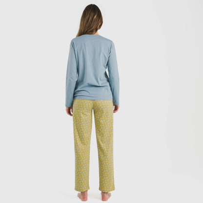 Pijama longo Sisena de algodão, água-marinha
